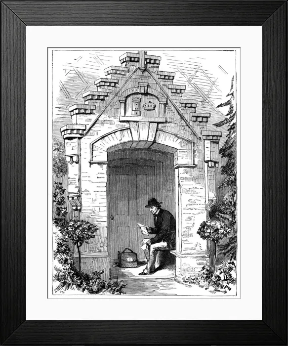 Framed Print : Benjamin Disraeli (1804-1881) reading letters in the porch of Hughenden Lodge, 19th century Framed Print : Benjamin Disraeli (1804-1881) reading letters in the porch of Hughenden Lodge, 19th century