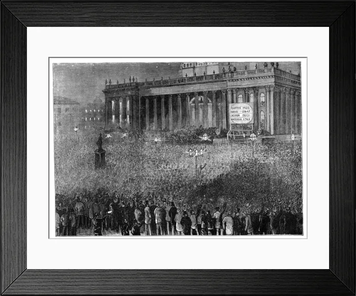Framed Print : Declaring the result of the poll during the general election, Leeds, West Yorkshire, 1880 Framed Print : Declaring the result of the poll during the general election, Leeds, West Yorkshire, 1880