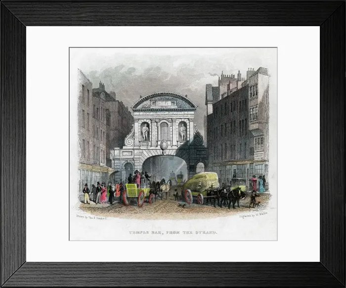 Framed Print : Temple Bar, from the Strand, London, 1829. Artist: W Wallis Framed Print : Temple Bar, from the Strand, London, 1829. Artist: W Wallis