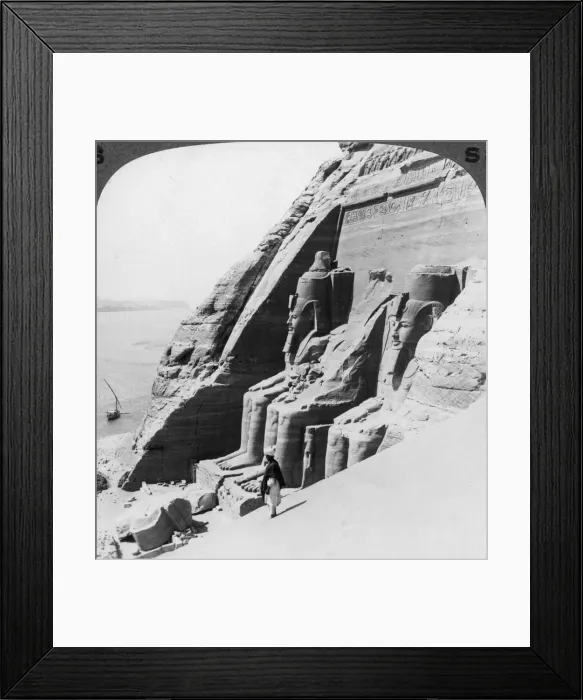 Framed Print : Looking down on the river past the front of Abu Simbel temple, Egypt, 1905. Artist: Underwood & Underwood Framed Print : Looking down on the river past the front of Abu Simbel temple, Egypt, 1905. Artist: Underwood & Underwood