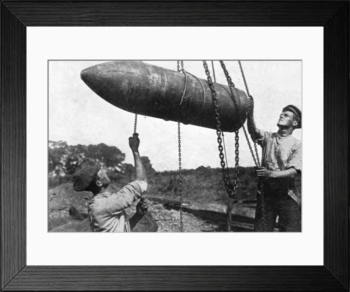 Framed Print : Large shell on its way to the front, First World War, 1914-1916, (c1920) Framed Print : Large shell on its way to the front, First World War, 1914-1916, (c1920)
