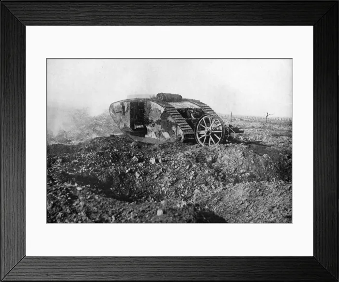 Framed Print : A tank in action on the Western Front, Somme, France, First World War, 1914-1918, (c1920) Framed Print : A tank in action on the Western Front, Somme, France, First World War, 1914-1918, (c1920)