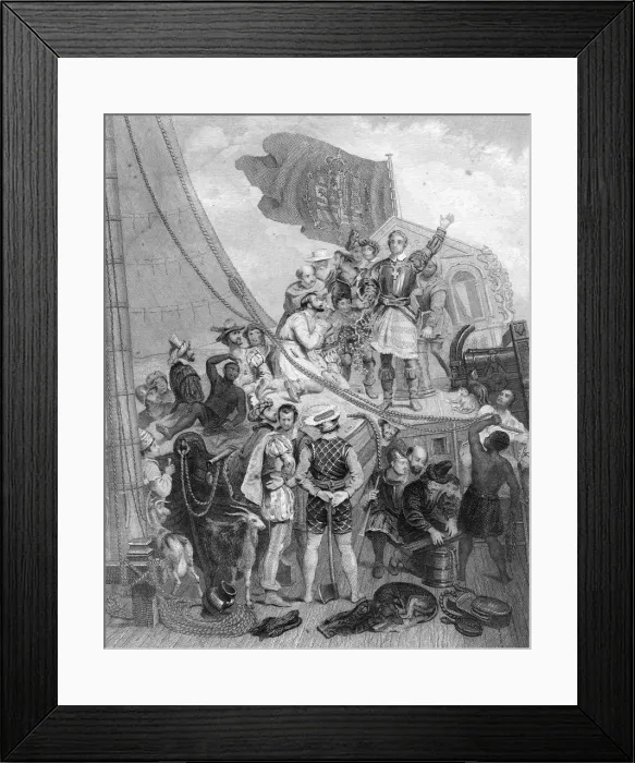 Framed Print : Columbus discovering America, 1492, (19th century). Artist: Holhs Framed Print : Columbus discovering America, 1492, (19th century). Artist: Holhs