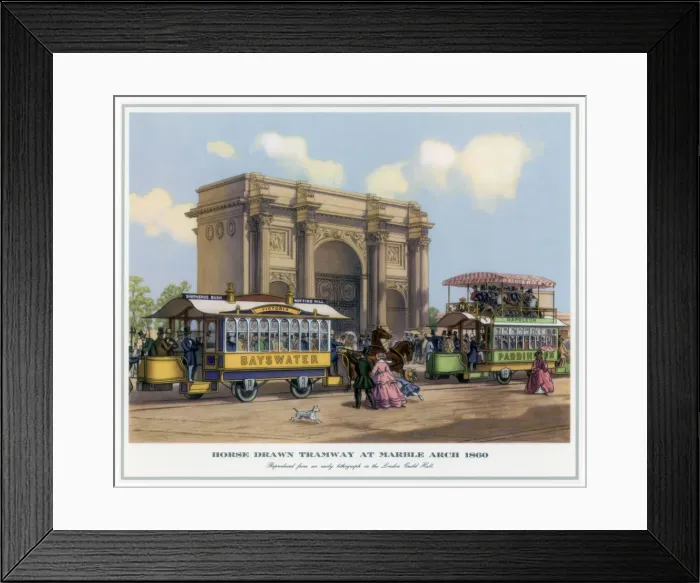 Framed Print : Horse Drawn Tramway at Marble Arch, 1860 Framed Print : Horse Drawn Tramway at Marble Arch, 1860