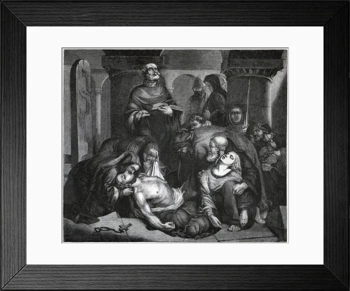 Framed Print : The Burial of Harold at Waltham Abbey, (1847). Artist: Frederick Richard Pickersgill Framed Print : The Burial of Harold at Waltham Abbey, (1847). Artist: Frederick Richard Pickersgill