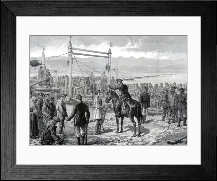 Framed Print : Russian convicts under military escort waiting to be ferried across the river Yenisei, Siberia, 1882 Framed Print : Russian convicts under military escort waiting to be ferried across the river Yenisei, Siberia, 1882