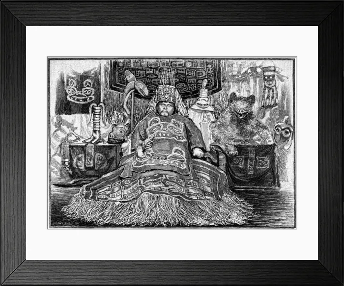 Framed Print : The body of Chief Shakes lying in state, Alaska, 1882. Artist: J Whitney Framed Print : The body of Chief Shakes lying in state, Alaska, 1882. Artist: J Whitney