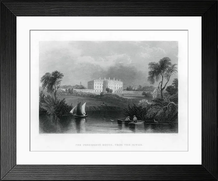 Framed Print : The Presidents House, from the river. c1820-1850 Framed Print : The Presidents House, from the river. c1820-1850