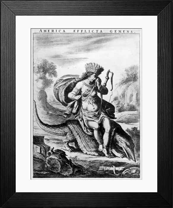 Framed Print : Allegorical view of America, early 17th century (1926). Artist: Cornelis de Visscher Framed Print : Allegorical view of America, early 17th century (1926). Artist: Cornelis de Visscher
