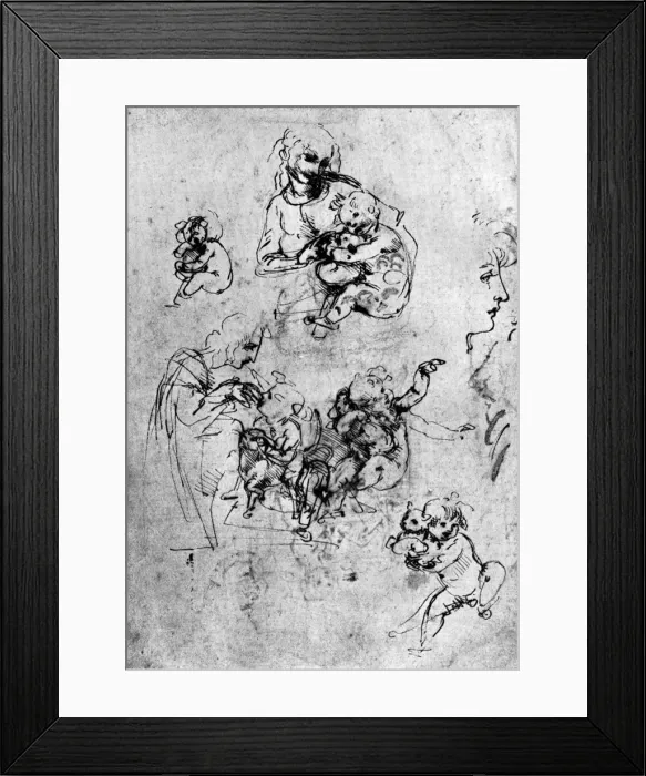Framed Print : Studies for a Madonna Del Gatto, 15th century (1930). Artist: Leonardo da Vinci Framed Print : Studies for a Madonna Del Gatto, 15th century (1930). Artist: Leonardo da Vinci