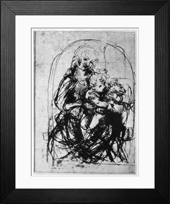 Framed Print : Studies for a Madonna Del Gatto, 15th century (1930). Artist: Leonardo da Vinci Framed Print : Studies for a Madonna Del Gatto, 15th century (1930). Artist: Leonardo da Vinci