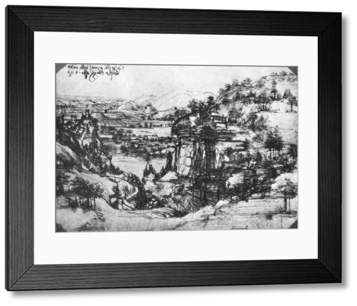Framed Print : A sketch of a countryside view, 15th century (1930). Artist: Leonardo da Vinci Framed Print : A sketch of a countryside view, 15th century (1930). Artist: Leonardo da Vinci
