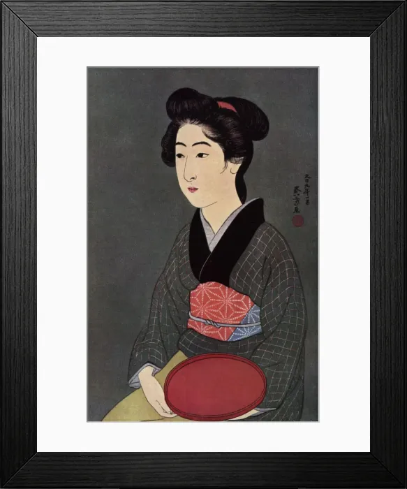 Framed Print : A Japanese waitress with a tray, 1920 (1930). Artist: Hashiguchi Goyo Framed Print : A Japanese waitress with a tray, 1920 (1930). Artist: Hashiguchi Goyo