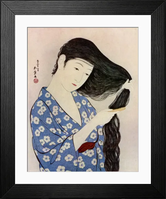 Framed Print : A Japanese woman combing her hair, 1920 (1930). Artist: Hashiguchi Goyo Framed Print : A Japanese woman combing her hair, 1920 (1930). Artist: Hashiguchi Goyo