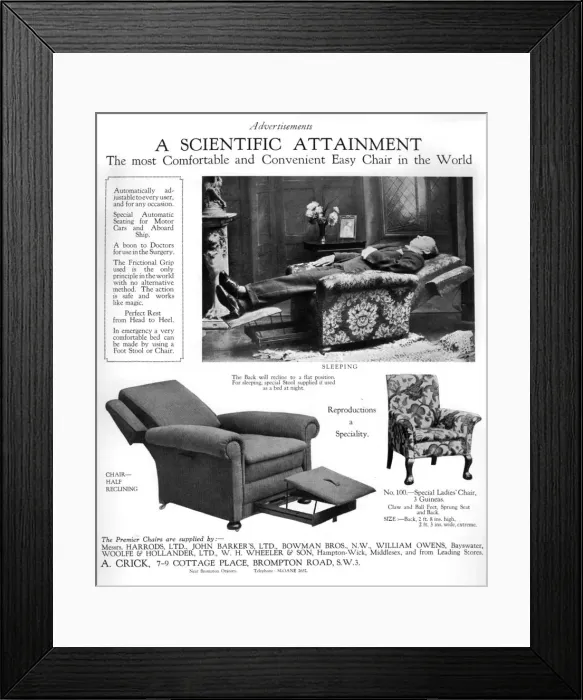 Framed Print : An advertisement for Premier easy chairs, 1926 Framed Print : An advertisement for Premier easy chairs, 1926