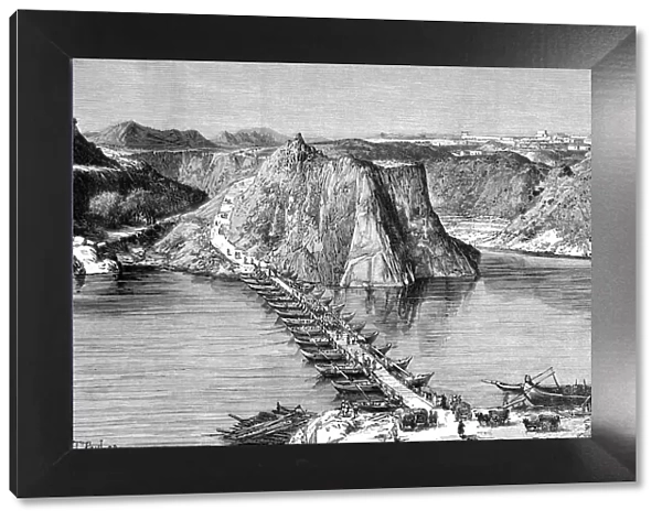 Bridge of boats over the Indus at Khushalgarh, Pakistan, 1895