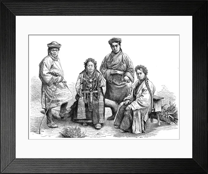 Framed Print : Bhutia (Bhutanese) costumes, 1895. Artist: Pranishnikoff Framed Print : Bhutia (Bhutanese) costumes, 1895. Artist: Pranishnikoff
