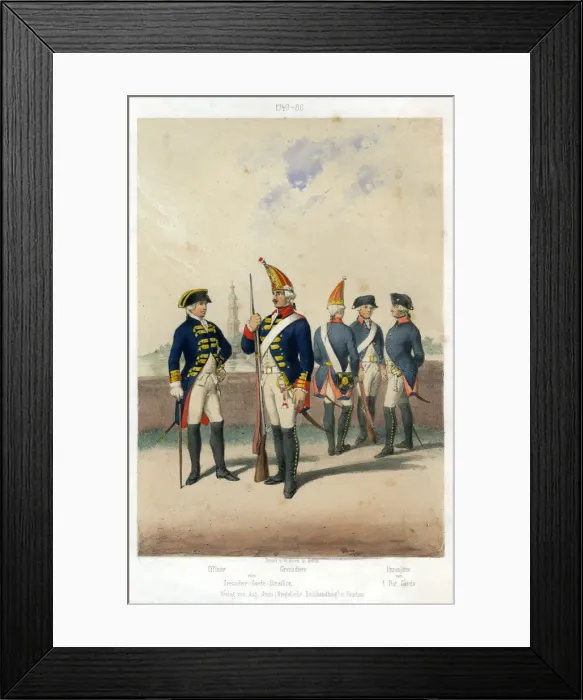 Framed Print : German military uniforms, 1740-1786 ((19th century). Artist: W Korn Framed Print : German military uniforms, 1740-1786 ((19th century). Artist: W Korn