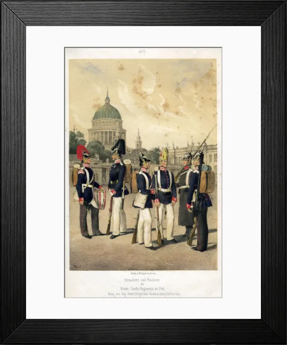 Framed Print : Grenadiers and fusiliers of the Prussian army, 1857. Artist: W Korn Framed Print : Grenadiers and fusiliers of the Prussian army, 1857. Artist: W Korn