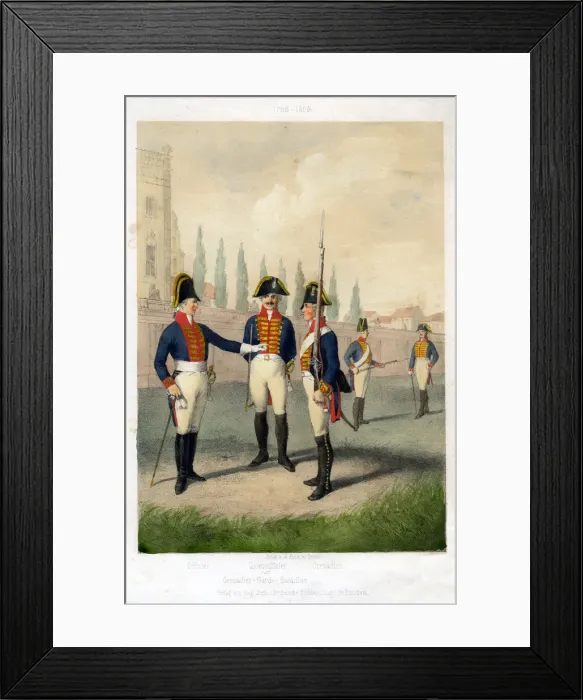 Framed Print : Grenadier guard battalion, 1786-1806 (19th century). Artist: W Korn Framed Print : Grenadier guard battalion, 1786-1806 (19th century). Artist: W Korn