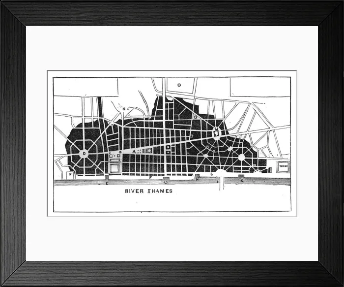 Framed Print : Sir Christopher Wrens plan for rebuilding London after the Great Fire 1666 (c1902) Framed Print : Sir Christopher Wrens plan for rebuilding London after the Great Fire 1666 (c1902)