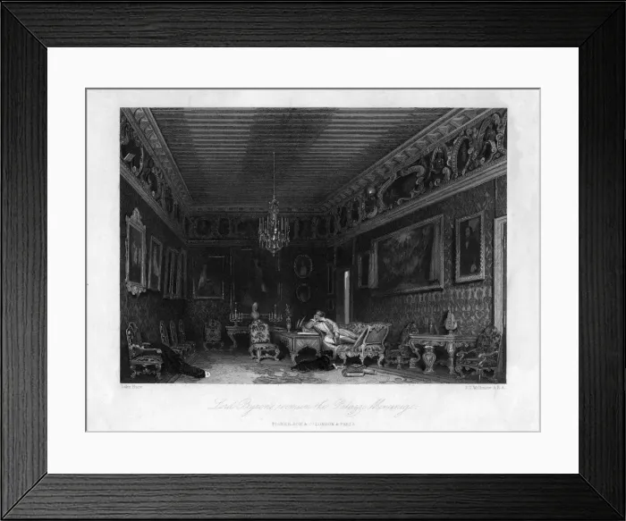 Framed Print : Lord Byrons room in the Palazzo Moncenigo, Venice, Italy, 19th century. Artist: James Tibbitts Willmore Framed Print : Lord Byrons room in the Palazzo Moncenigo, Venice, Italy, 19th century. Artist: James Tibbitts Willmore