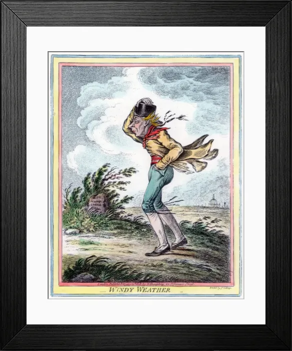 Framed Print : Windy Weather, 1808. Artist: James Gillray Framed Print : Windy Weather, 1808. Artist: James Gillray