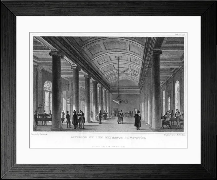 Framed Print : Interior of the Exchange News-Room, Liverpool, 1836. Artist: Harwood Framed Print : Interior of the Exchange News-Room, Liverpool, 1836. Artist: Harwood