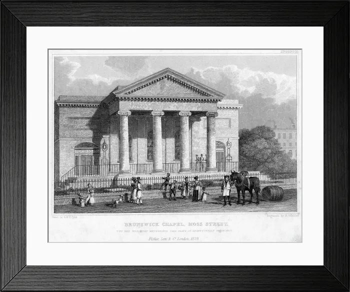 Framed Print : Brunswick Chapel, Moss Street, Liverpool, 1829. Artist: R Winkles Framed Print : Brunswick Chapel, Moss Street, Liverpool, 1829. Artist: R Winkles