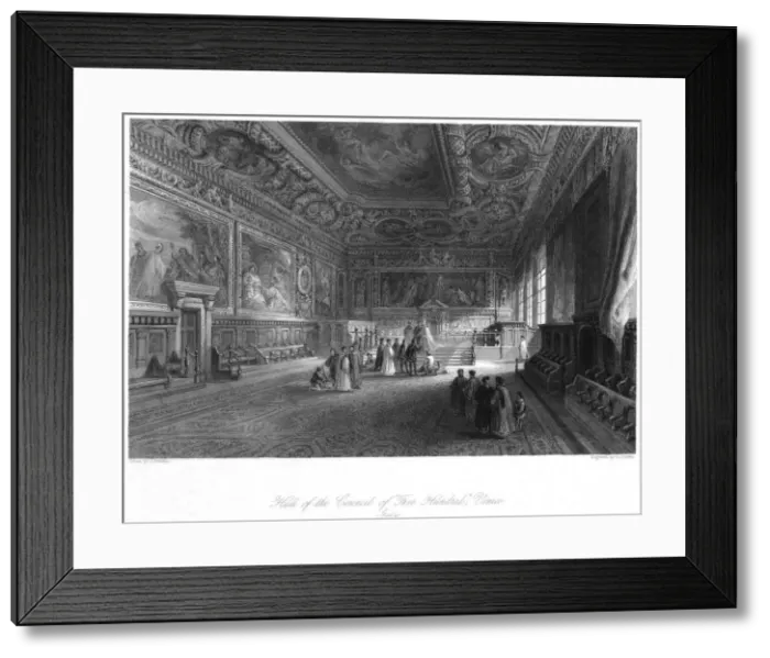 Framed Print : Hall of the Council of Five Hundred, Venice, Italy, 19th century. Artist: E Challis Framed Print : Hall of the Council of Five Hundred, Venice, Italy, 19th century. Artist: E Challis