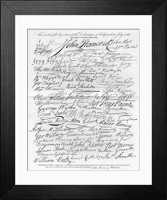 Framed Print : Facsimile of the Signatures to the Declaration of Independence, 4 July 1776 Framed Print : Facsimile of the Signatures to the Declaration of Independence, 4 July 1776