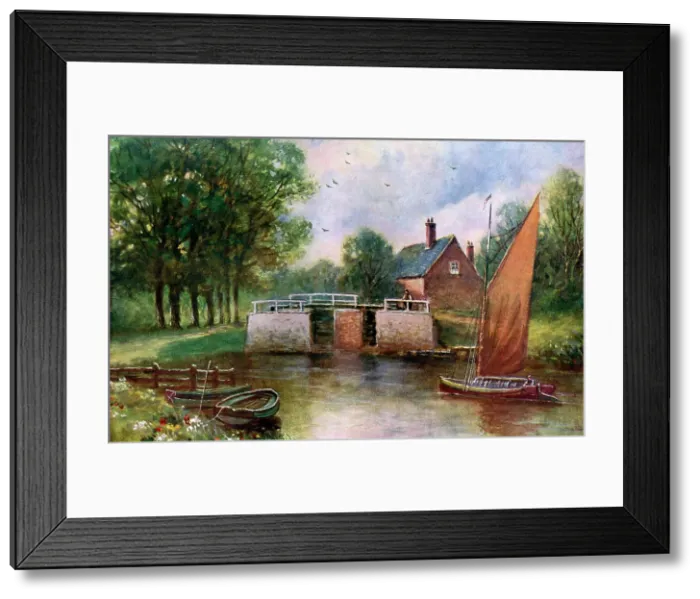 Framed Print : Coltishall Lock, Norfolk, 1924-1926. Artist: John Harrap and Son Framed Print : Coltishall Lock, Norfolk, 1924-1926. Artist: John Harrap and Son