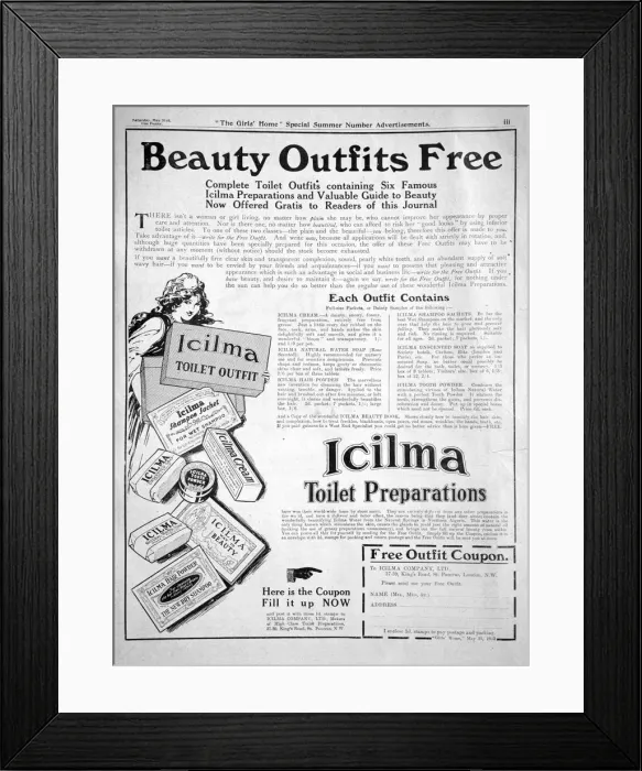 Framed Print : Advert for Icilma Toilet Preparations, 1913 Framed Print : Advert for Icilma Toilet Preparations, 1913