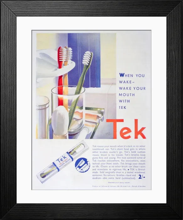 Framed Print : Advert for Tek toothbrushes, by Johnson and Johnson, 1931 Framed Print : Advert for Tek toothbrushes, by Johnson and Johnson, 1931