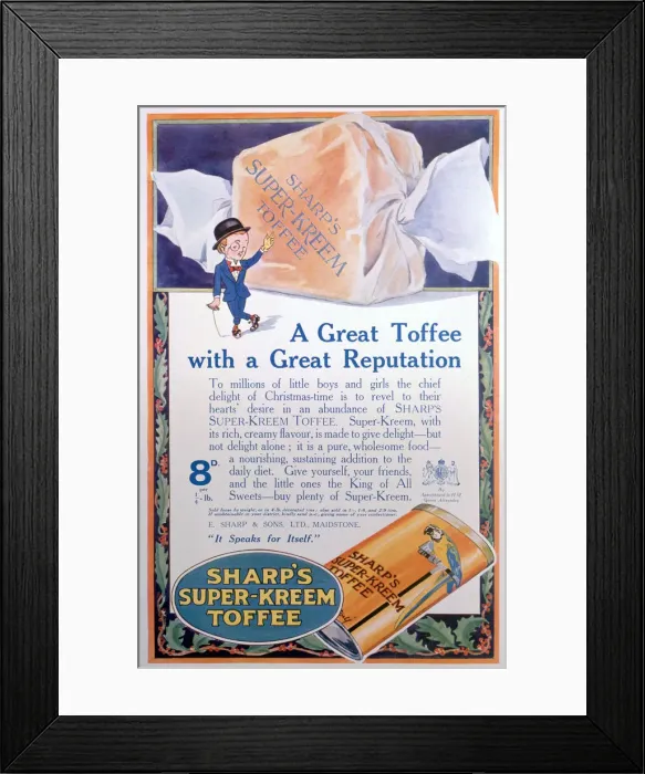 Framed Print : Advert for Sharps Super-Kreem Toffee, 1922 Framed Print : Advert for Sharps Super-Kreem Toffee, 1922
