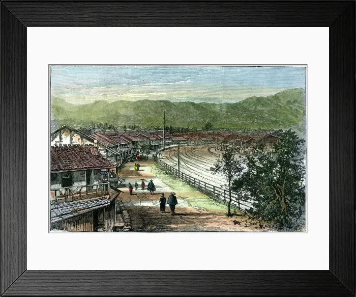 Framed Print : Railway line near Kobe, Japan, 1891. Artist: A Forsyth Framed Print : Railway line near Kobe, Japan, 1891. Artist: A Forsyth