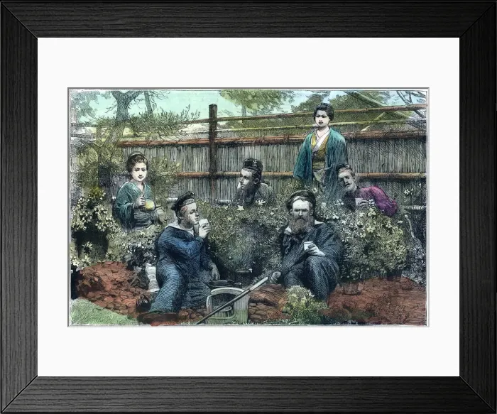Framed Print : Sailors of HMS Challenger having tea at a tea house near Yokohama, Japan, 1888 Framed Print : Sailors of HMS Challenger having tea at a tea house near Yokohama, Japan, 1888