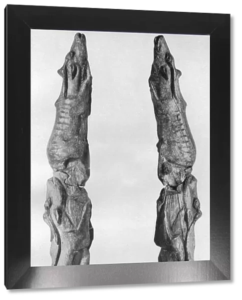 Point of mammoth tusk carved with reindeer, from Montastruc, Bruniquel, France, 1926