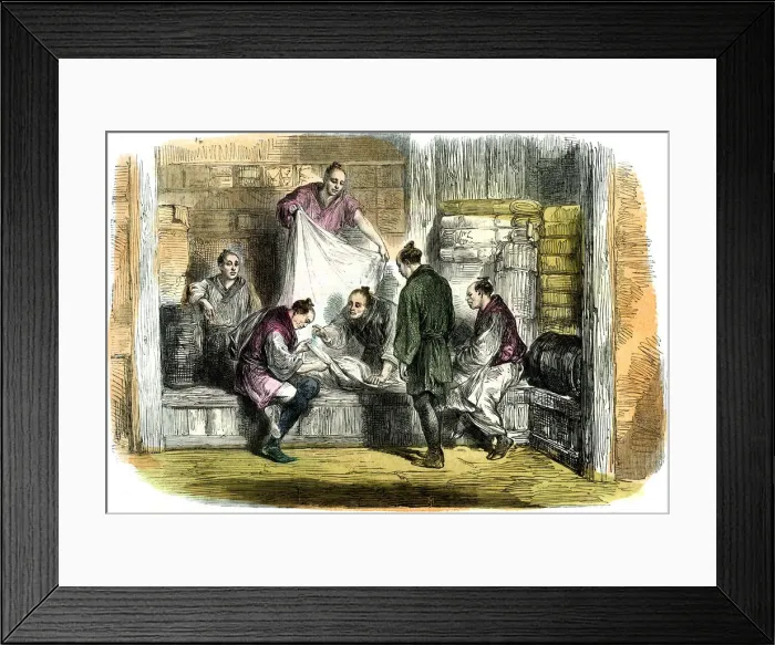 Framed Print : Buying camlets in a shop, Yokohama, Japan, 1865 Framed Print : Buying camlets in a shop, Yokohama, Japan, 1865