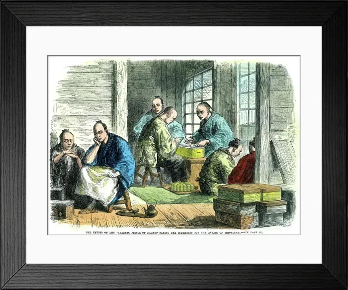 Framed Print : Envoys of the Japanese Prince of Nagato paying the indemnity for the affair of Simonosaki, 1865 Framed Print : Envoys of the Japanese Prince of Nagato paying the indemnity for the affair of Simonosaki, 1865
