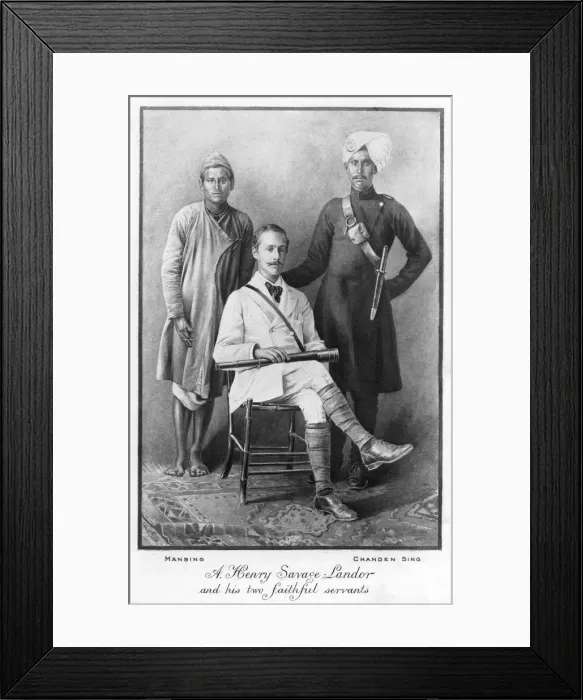 Framed Print : Arnold Henry Savage Landor (1865-1924) and his two faithful servants, 1898 Framed Print : Arnold Henry Savage Landor (1865-1924) and his two faithful servants, 1898