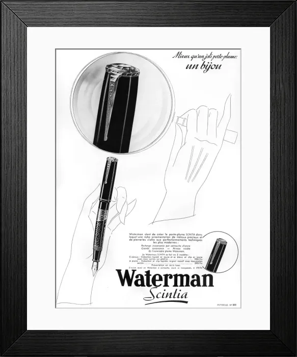 Framed Print : An advertisement for Waterman pens, 1938 Framed Print : An advertisement for Waterman pens, 1938