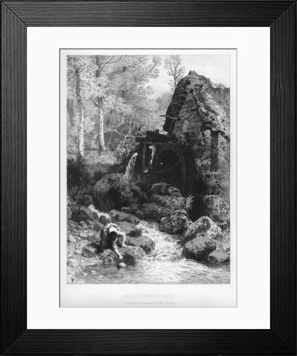 Framed Print : An old English mill, 19th century. Artist: Birket Foster Framed Print : An old English mill, 19th century. Artist: Birket Foster