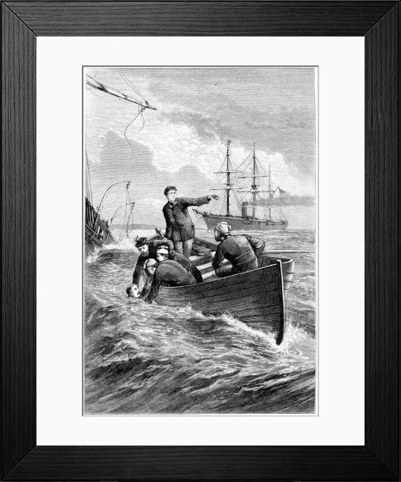 Framed Print : Boat of the Deerhound rescuing Captain Raphael Semmes, 1864 (c1880) Framed Print : Boat of the Deerhound rescuing Captain Raphael Semmes, 1864 (c1880)
