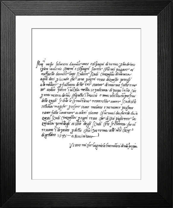 Framed Print : Letter by Michelangelo Buonarroti, 1545 (1865). Artist: Frederick George Netherclift Framed Print : Letter by Michelangelo Buonarroti, 1545 (1865). Artist: Frederick George Netherclift