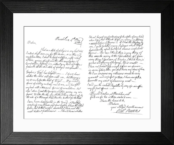 Framed Print : Letter by Robert Burns to Mrs Dunlop of Haddington, 1788 (1865). Artist: Frederick George Netherclift Framed Print : Letter by Robert Burns to Mrs Dunlop of Haddington, 1788 (1865). Artist: Frederick George Netherclift