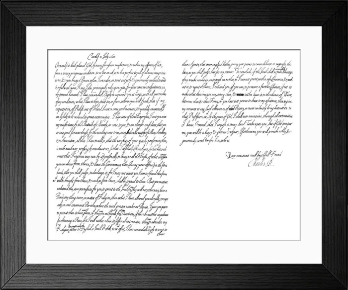 Framed Print : Letter by Charles I, King of England, to the Duke of Ormonde, 1645 (1865). Artist: Frederick George Netherclift Framed Print : Letter by Charles I, King of England, to the Duke of Ormonde, 1645 (1865). Artist: Frederick George Netherclift