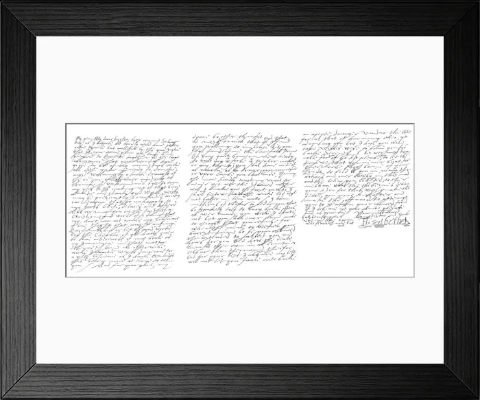 Framed Print : Letter by Elizabeth I, Queen of England, to James VI of Scotland, c1588 (1865). Artist: Frederick George Netherclift Framed Print : Letter by Elizabeth I, Queen of England, to James VI of Scotland, c1588 (1865). Artist: Frederick George Netherclift