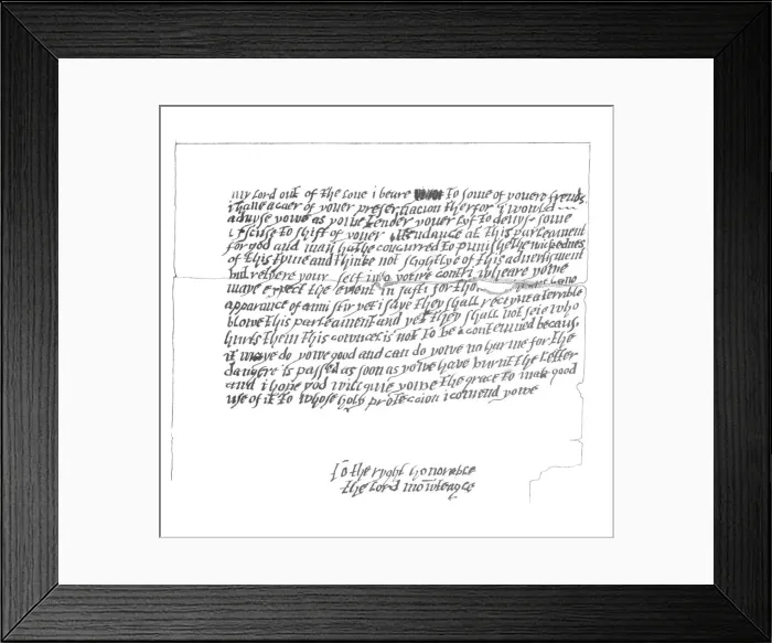 Framed Print : Letter to Lord Monteagle which led to the discovery of The Gunpowder Plot, 1605 (1865). Artist: Frederick George Netherclift Framed Print : Letter to Lord Monteagle which led to the discovery of The Gunpowder Plot, 1605 (1865). Artist: Frederick George Netherclift