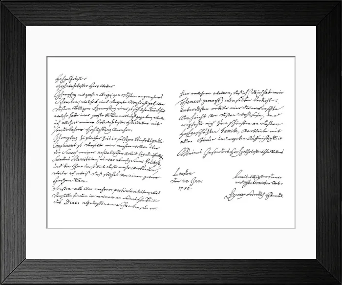 Framed Print : Letter by George Frideric Handel, 1750 (1865). Artist: Frederick George Netherclift Framed Print : Letter by George Frideric Handel, 1750 (1865). Artist: Frederick George Netherclift